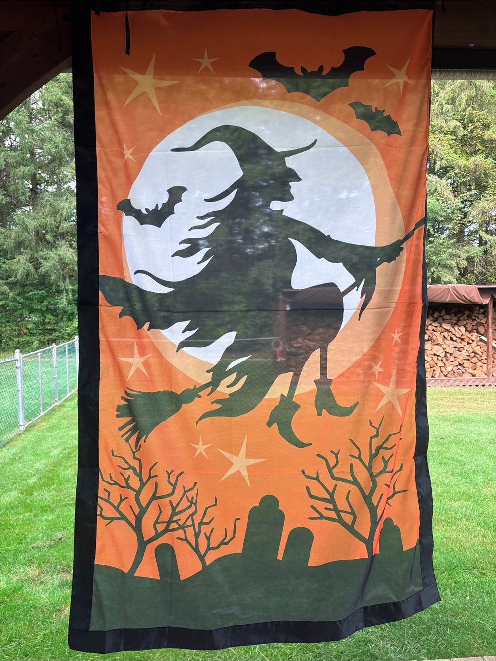 Halloween Witch Bats Banner Window Covering